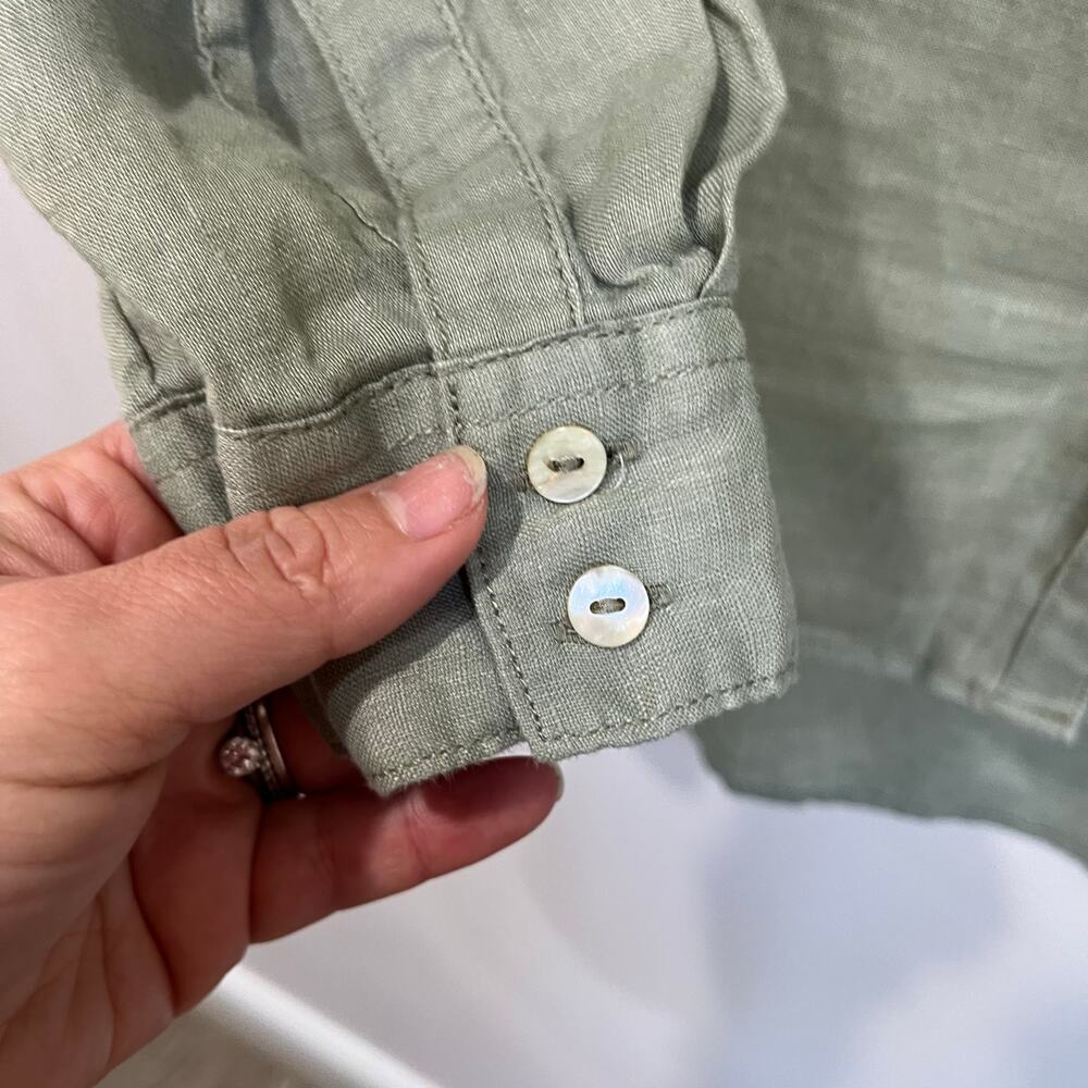 Sigrid Olsen 100% Linen Shirt Size L Green Button Up Coastal Grandma Chic - Picture 4 of 7